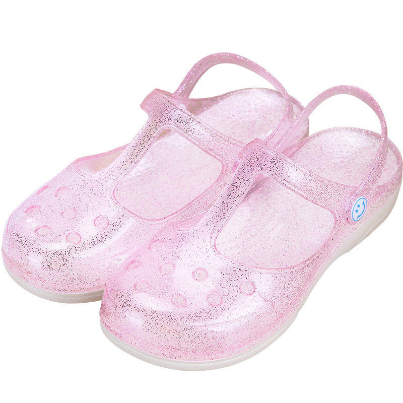 Beautiful Jelly Girls Clog Slippers , Breathable Beach Shoes With Low Heels